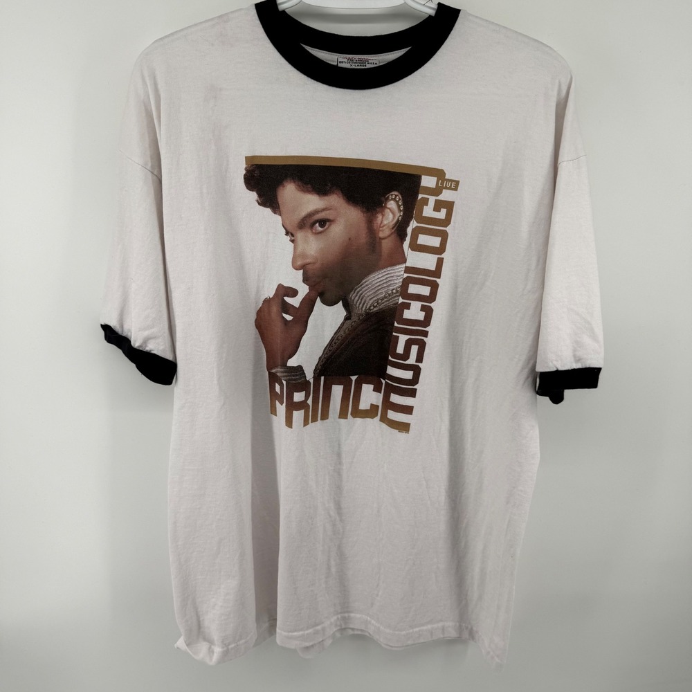 Vintage Prince Musicology Live 2004 Tour Ringer T-Shirt‎ Mens XL White Bay Side
